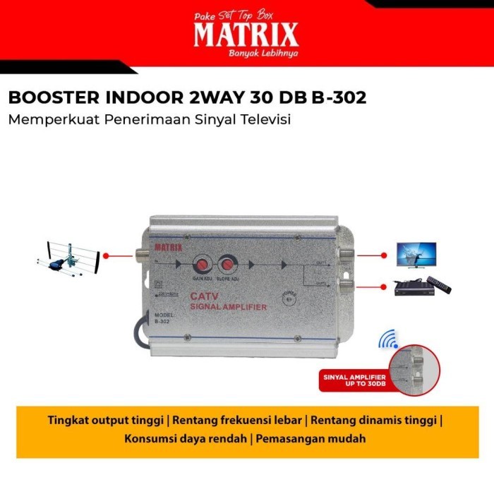 BOOSTER INDOOR MATRIX A-302 PENGUAT SINYAL TV 2 WAY