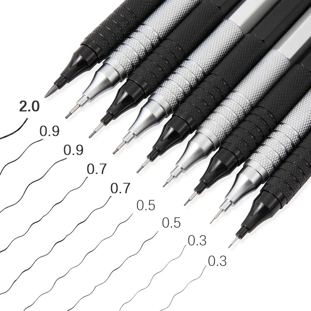 

0.3 0.5 0.7 0.9 2.0mm Full Metal Mechanical Pencil Set Art Sketch HB Leads Retractable Nib School Writing Pencil Gift Stationery
