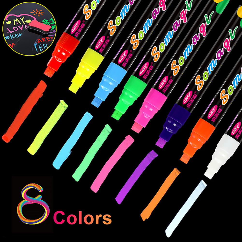 

8Pcs LED Writing Board Erasable Marker Highlighter Fluorescent Marker Liquid Chalk Blackboard Painting for Glass Window Painting