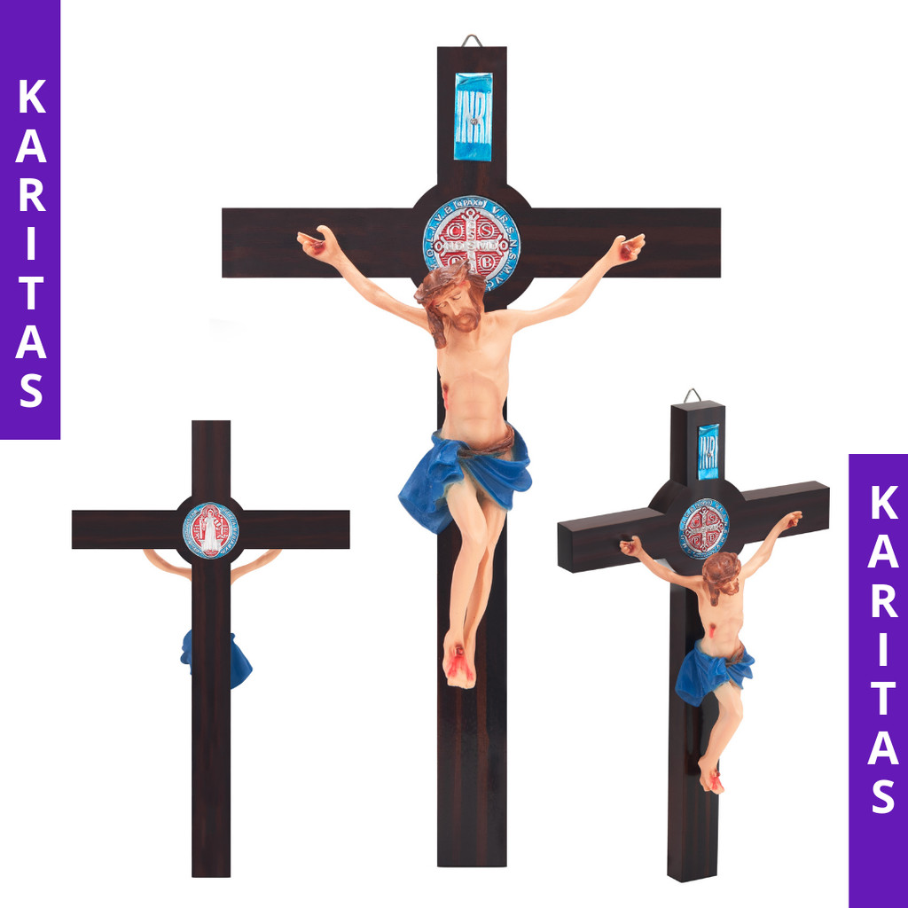SALIB GANTUNG BENEDIKTUS 30 CM - BIRU KLASIK / SALIB KATOLIK / SALIB DINDING / SALIB ST.BENEDICT