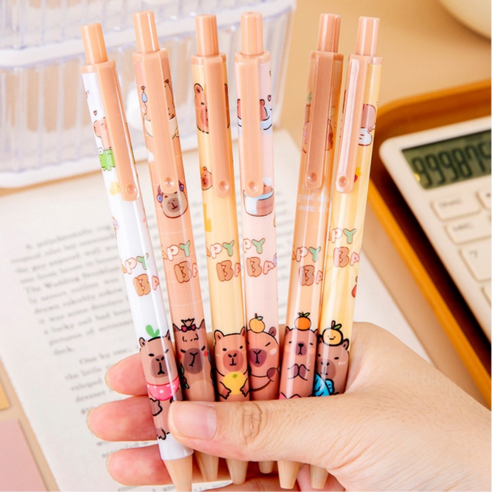 

6 pcs/lot Kawaii Pens Capybara Mechanical Gel Pens For Writing School Office Supplies Gift Stationery