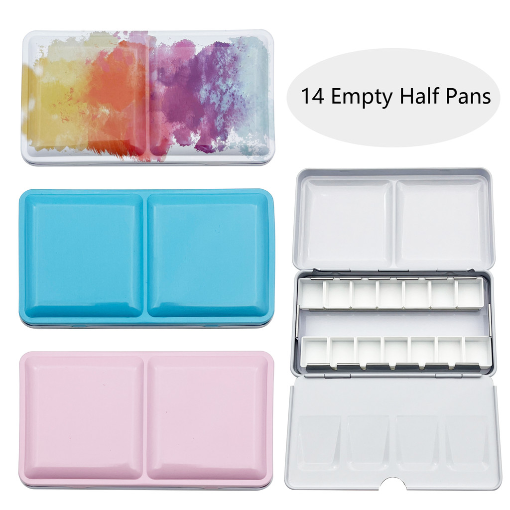 

Empty Watercolor Palette, Empty Watercolor Tin with Fold Out Palette,14pcs Empty Half Pans Paint Case for Travel Painting