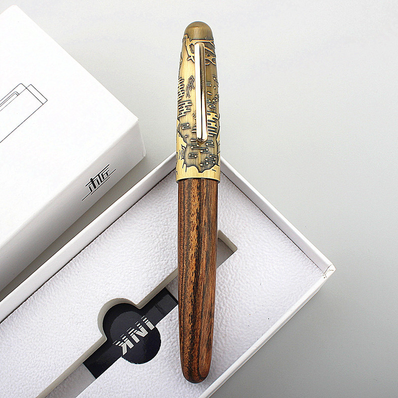 Jinhao 9056 Wood Fountain Pen F/M Nib Tiger Carving Cap With A Converter Ink Writing Gift Pen Office