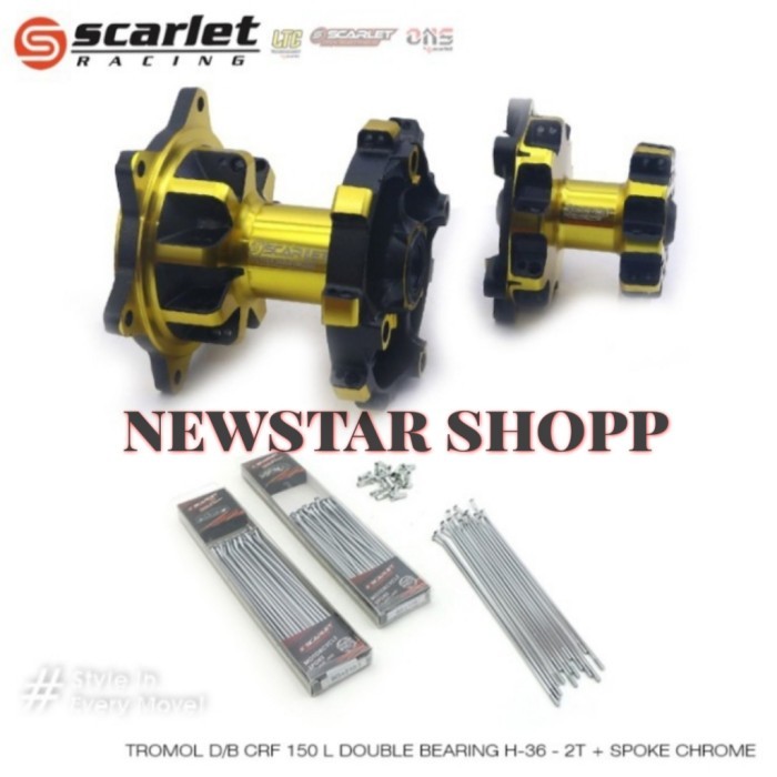 tromol CRF 150 Scarlet 2 tone hole 36 set depan belakang - black/gold, tromol+jari2