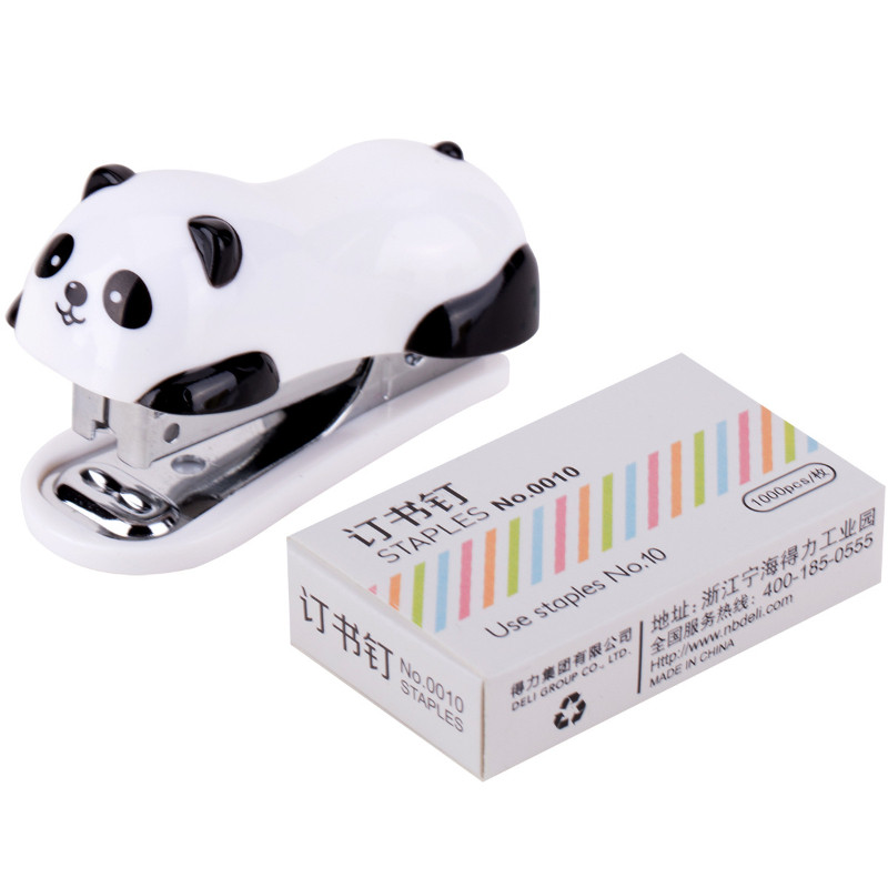 

New Package 1pc Mini Stapler Set Cartoon Panda Child Learning Stationery School Office Supplies Paper Clip Holder