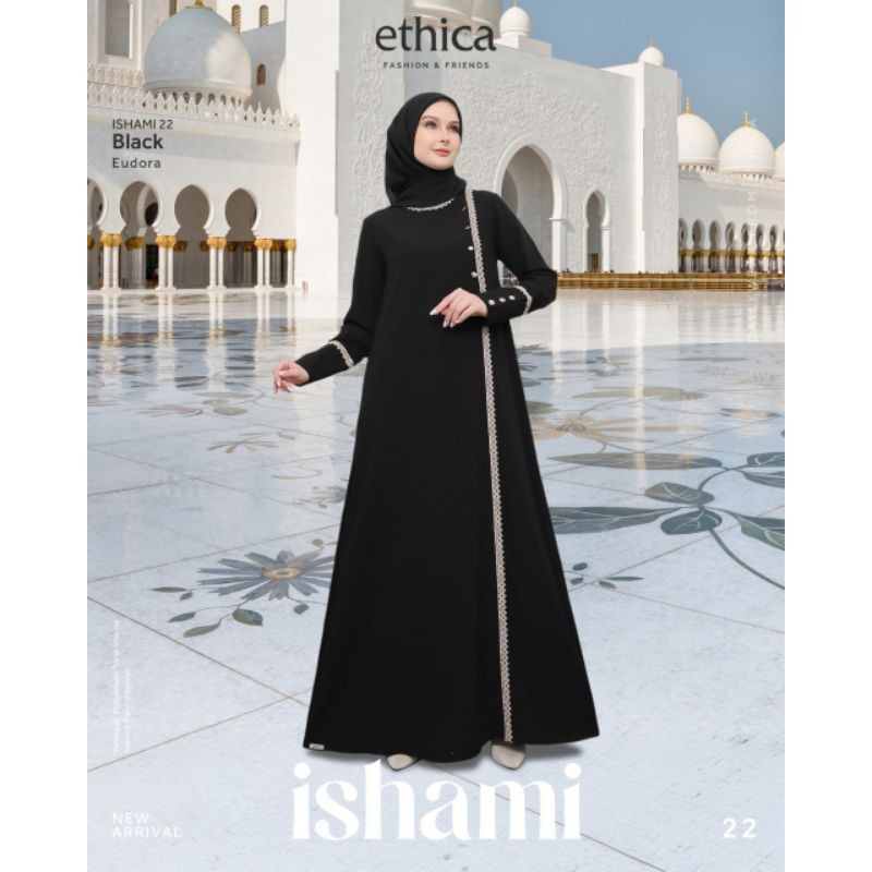 Ethica Gamis Ishami 22 | Gamis Hitam Polos Variasi Renda | Gamis Umroh Premium | Gamis Daily Elegant