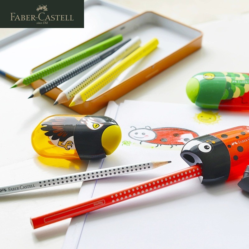 

1pc Faber Castell Double Hole Pencil Sharpener With Eraser Ladybug / Fish / Eagle Cute Students Stationery Back to School