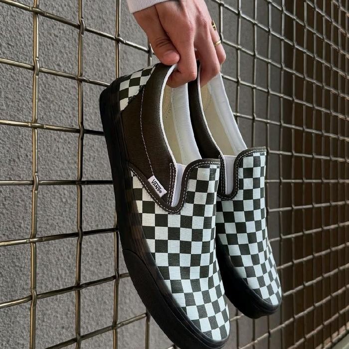 VANS SLIP ON CHECKERBOARD OLIVE GREEN BLACK ORIGINAL - 37