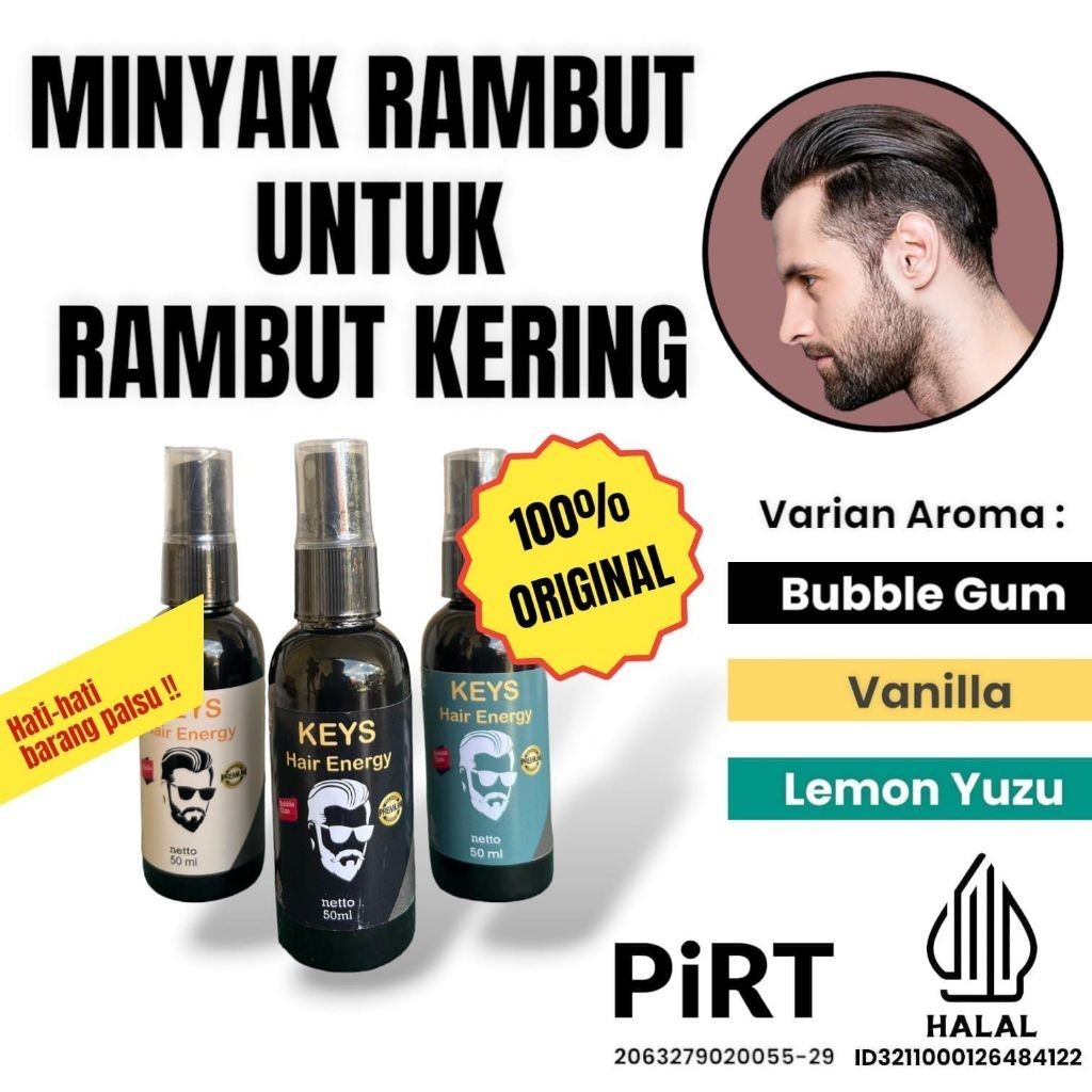 Minyak Rambut Pria Spray Keys Hair Energy Wangi Sepanjang Hari 50 ml