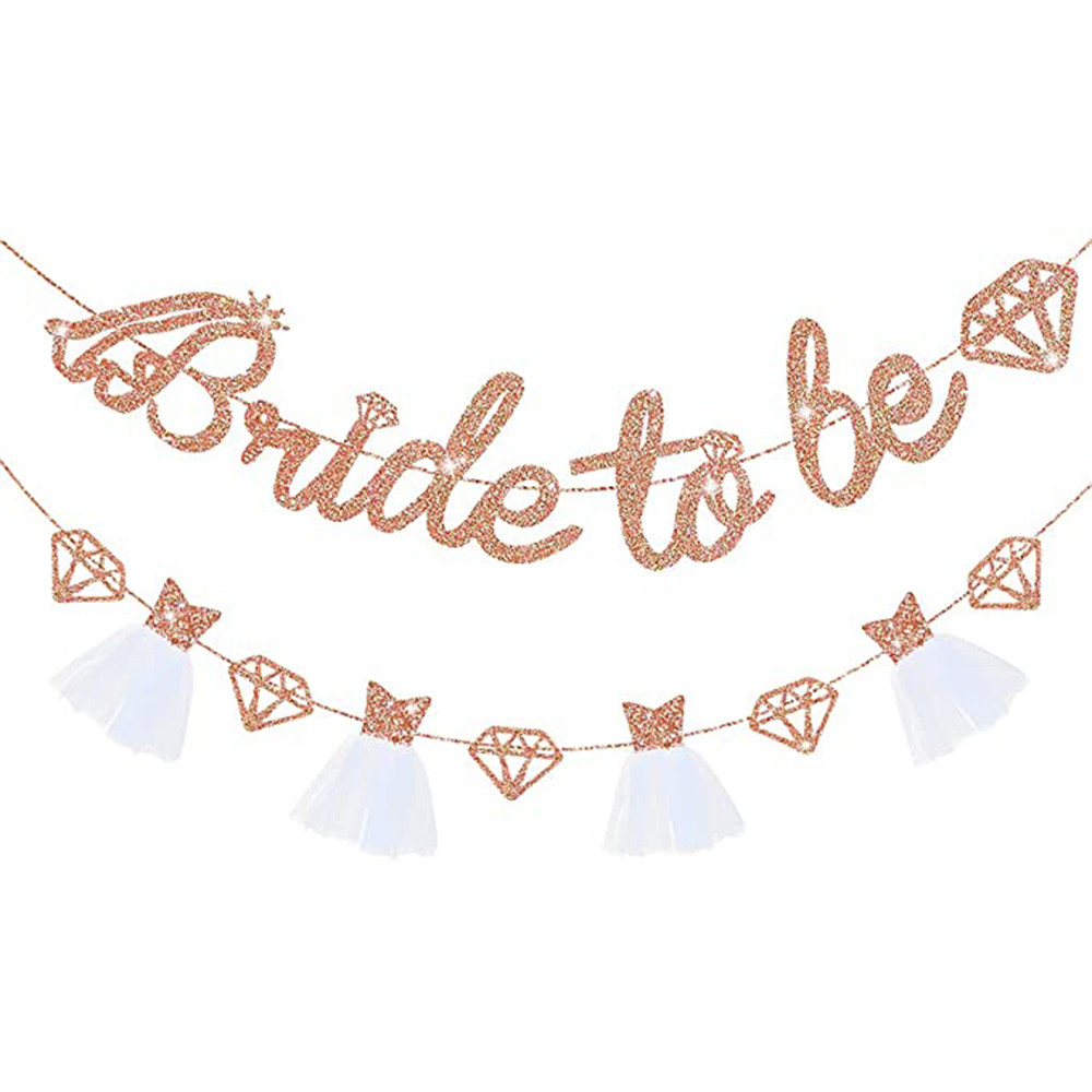 Rose Gold  Bride To Be Banner Glitter Paper Wedding Dress Diamond Bridal Shower Wedding Bachelorette