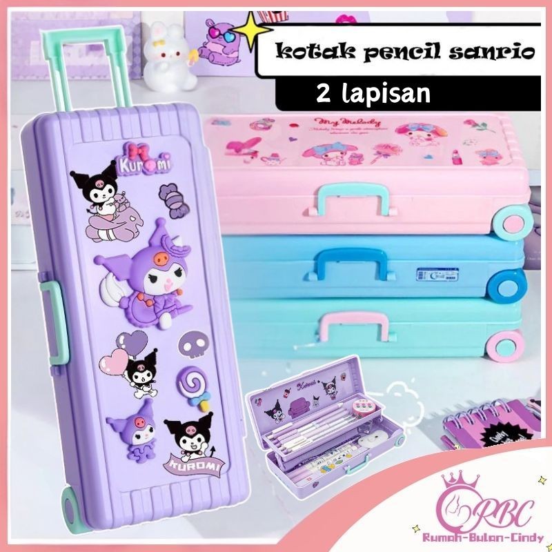 

[Penjual Lokal] Kuromi Kotak Alat Tulis Berbentuk Kotak Troli Lucu dengan Stiker Sanrio Lapisan Ganda Kotak Pensil Plastik Kapasitas Besar Hadiah Alat Tulis
