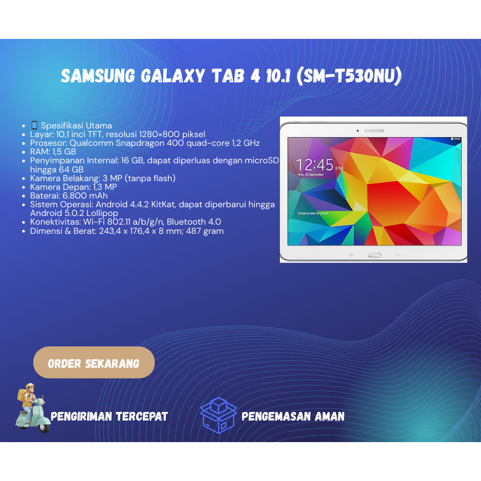 Samsung Galaxy Tab 4 10.1 (SM-T530NU) Wifi Only Second Original Ex Inter