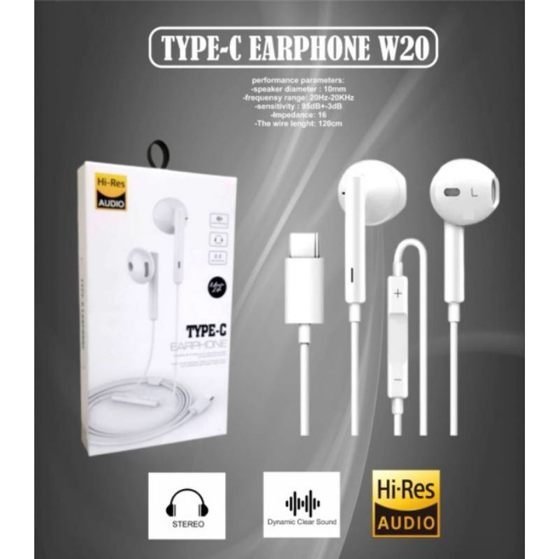 HF/HEADSET KHUSUS HUAWEI & XIAOMI W20 COLOKAN TIPE C