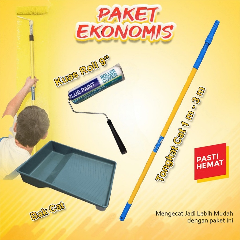 PAKET EKONOMIS | Alat Cat Tongkat Kuas roll dan Bak cat Murah Promo | kuas roll | bak cat | extensio