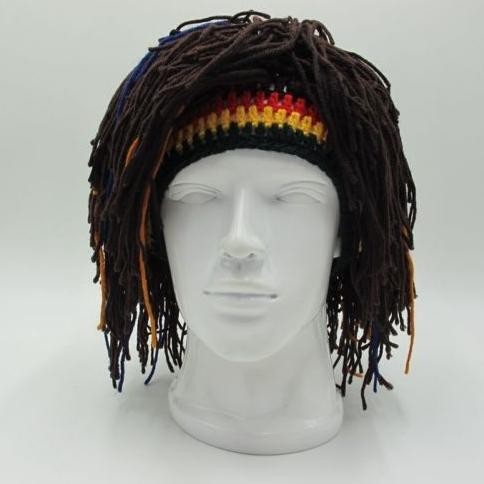 FUY-Topi Wig Mewah Buatan Tangan Topi Beanie Rajut Lucu Topi Wig Rasta Bob dengan Rambut Gimbal - Be