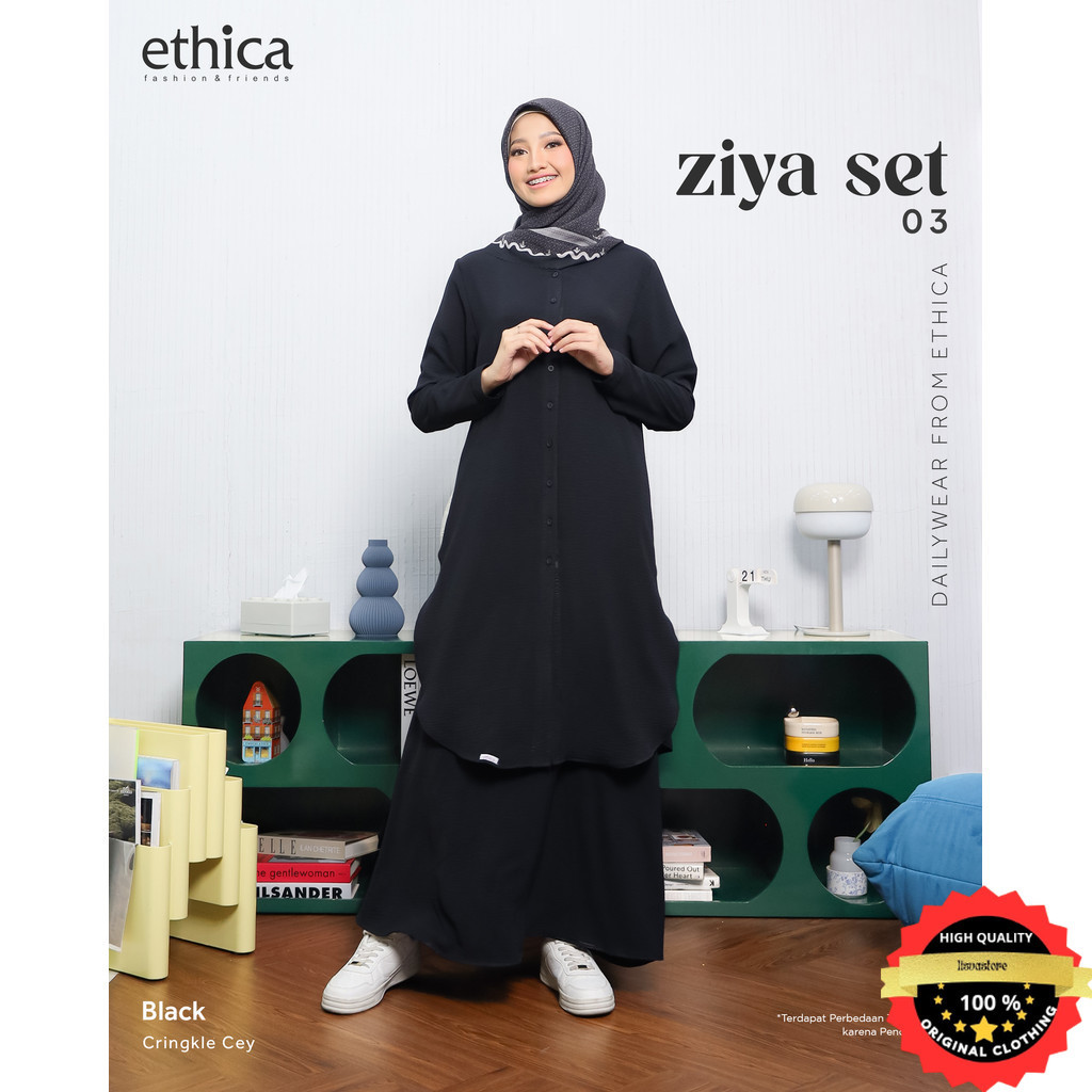 Ethica One Set Rok dan Atasan Muslimah Wanita Ziya Set 03 Bahan Crincle