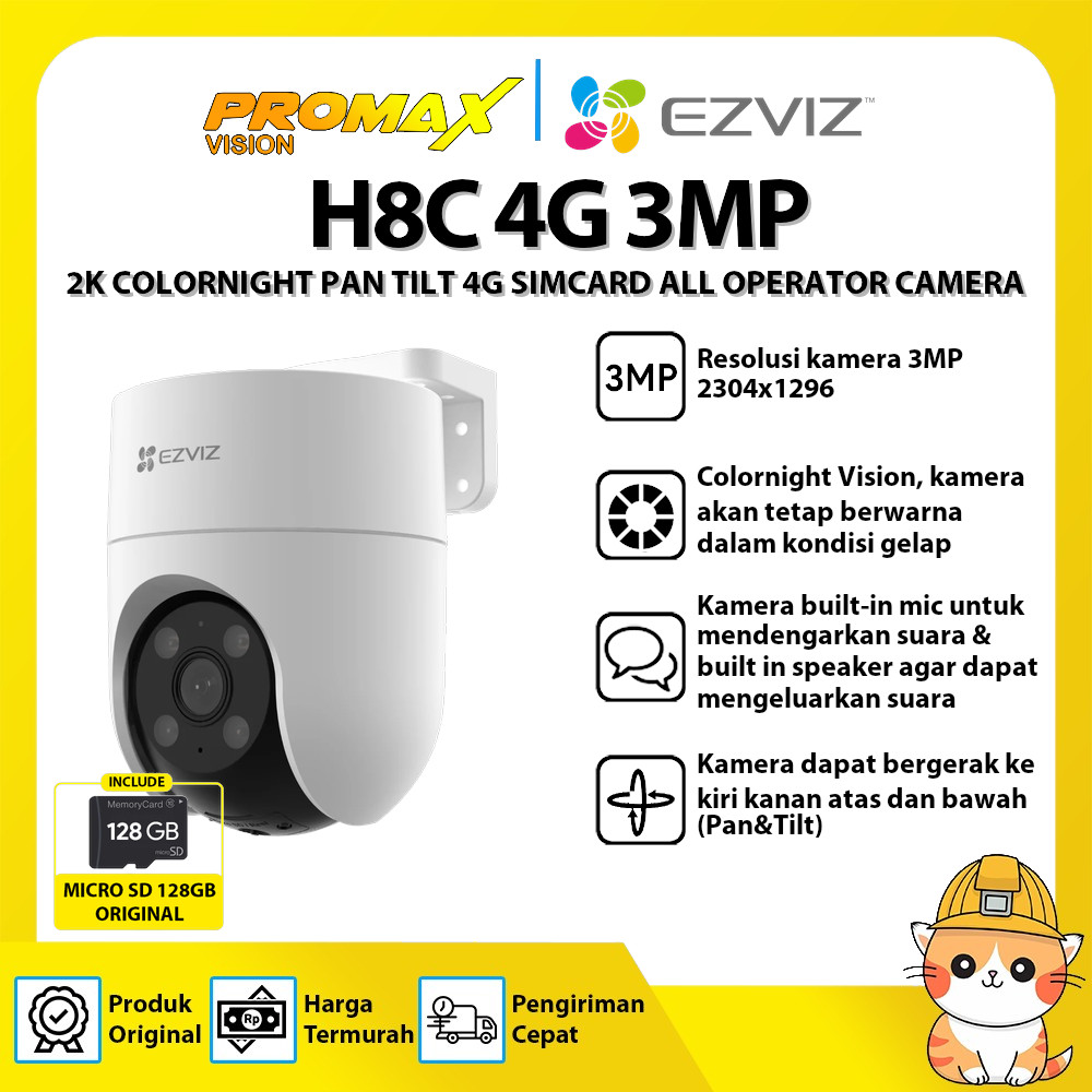 EZVIZ H8C 4G 3MP 2K COLORNIGHT PAN TILT 4G SIMCARD ALL OPERATOR CAMERA FREE MICRO SD 128GB