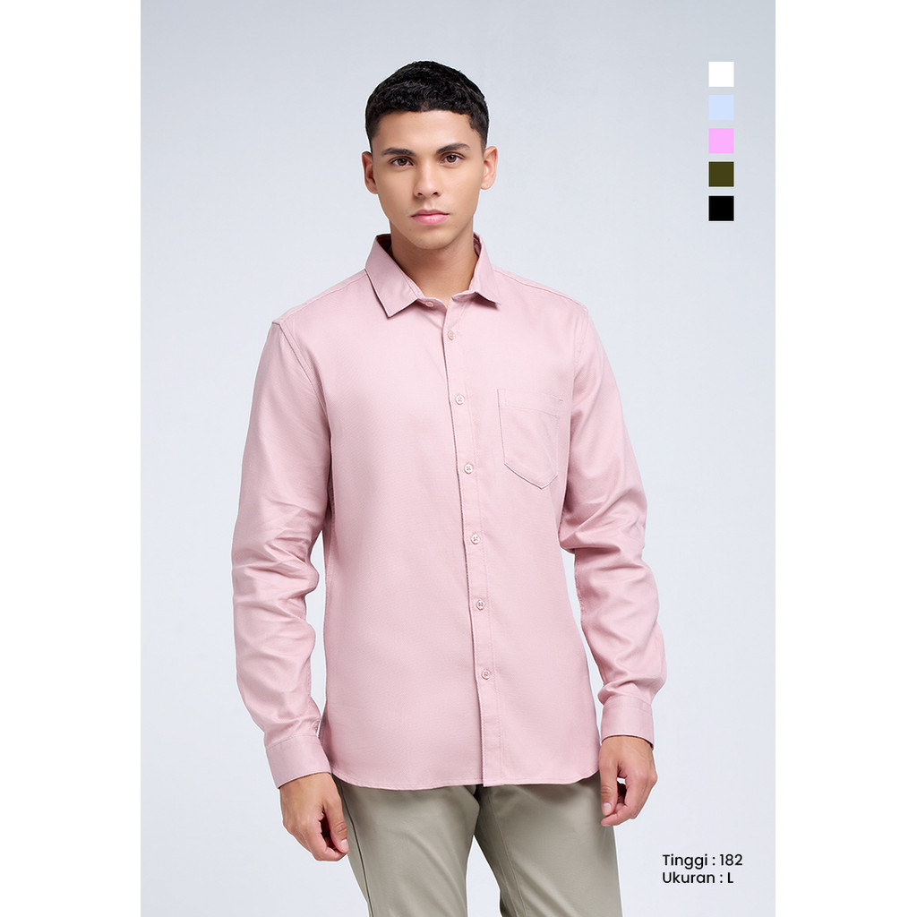 MANZONE - Kemeja Dobby Lengan Panjang Pria Ami 2 Slim Fit - Pink