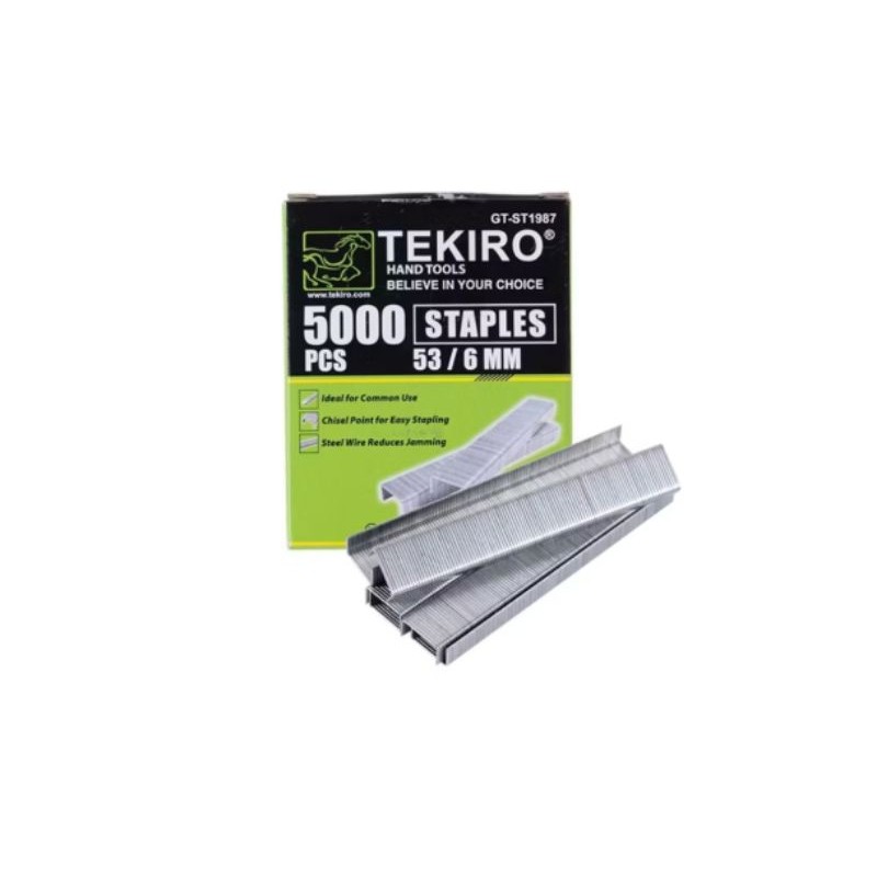 

(JU) TEKIRO (ISI 5000PCS) isi staples tembak 6MM/8MM (HARGA PER UKURAN) refill staple gun tipe 53 lebar 11mm