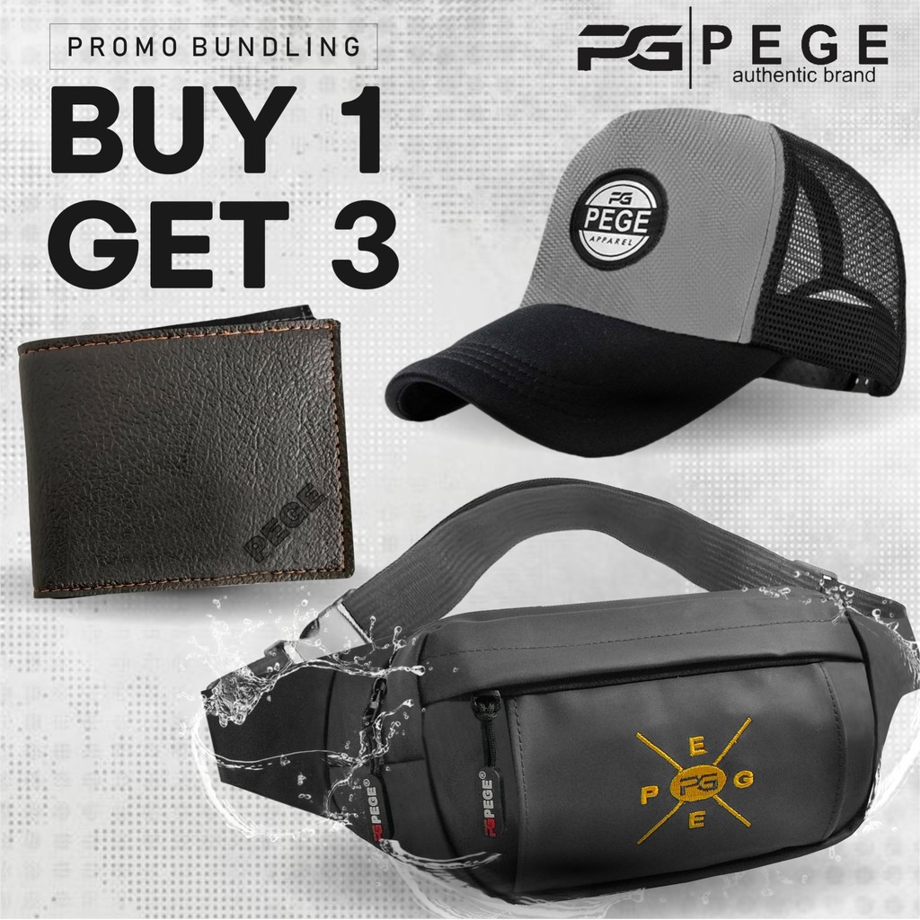 Buy 1 Get 3 PEGE Thanos Waistbag Waterproof Topi Dompet Distro Bundling Paket Hemat - PG Bundling 11