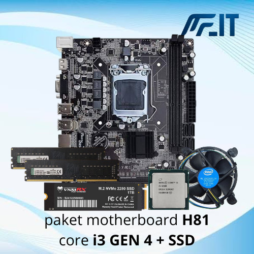 PAKET MOTHERBOARD H81 CORE I3 4130 4160 4170 RAM 16GB SSD NVME 256GB BARU PAKET MOBO I3 GEN 4 GARANS