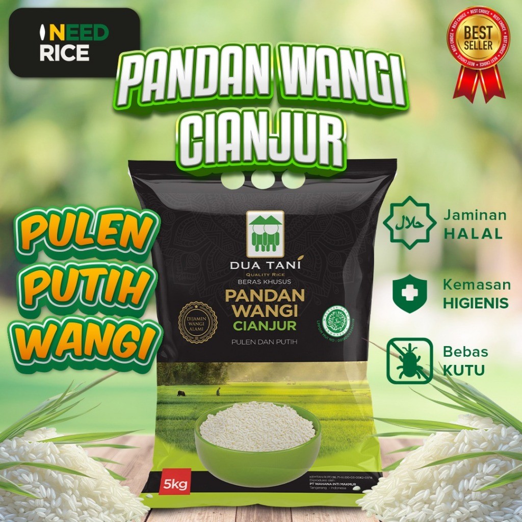 

Beras Khusus Cianjur Pandan Wangi Dua Tani 5kg–HALAL,Pulen dan Wangi