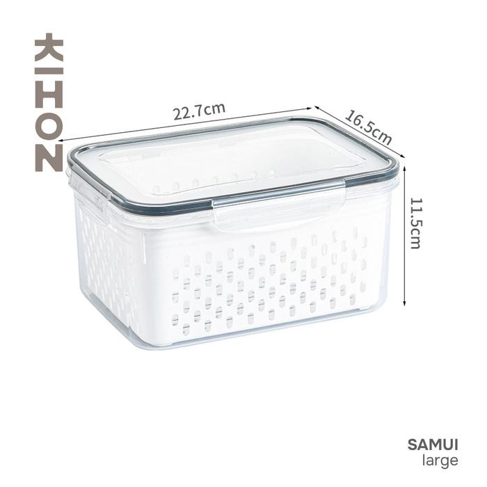 KIHON SAMUI Fridge Storage Tempat Penyimpanan Makanan Dalam Kulkas Plastik Wadah Buah Sayuran 4 Lock