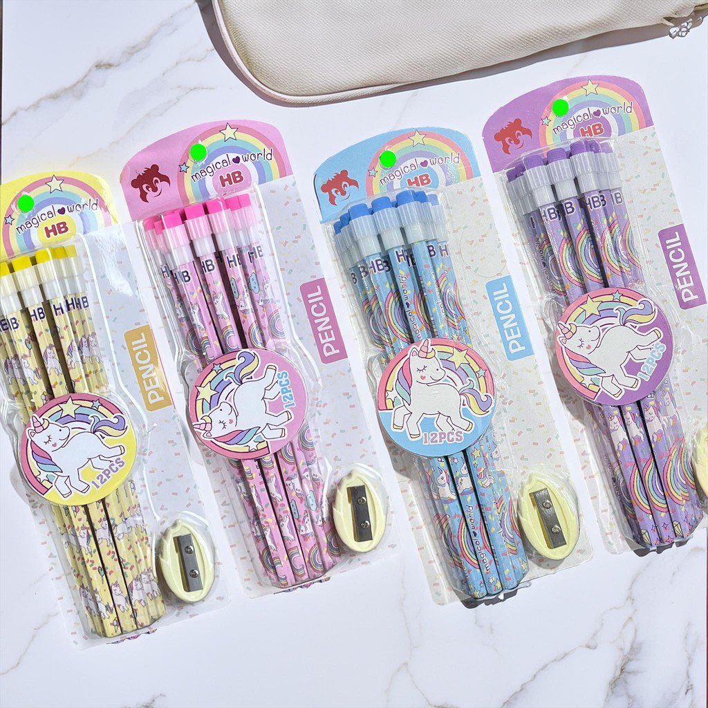 

NA Pensil Batang Unicorn 12 Pcs Free Pengserut / Pensil HB + Penghapus Dan Rautan Karakter Set Isi 12 Topper Eraser