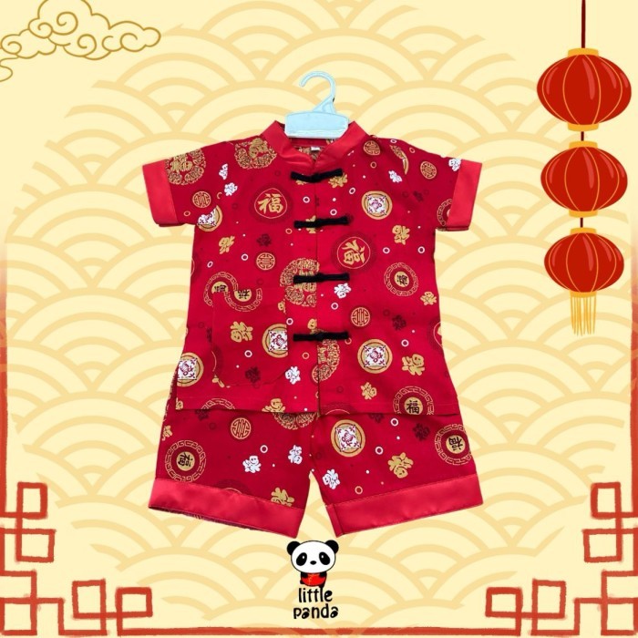 Terlaris ✨ -Setelan cheongsam / imlek anak laki-laki umur 3 - 8 Tahun - S ( 2 - 3 thn)
