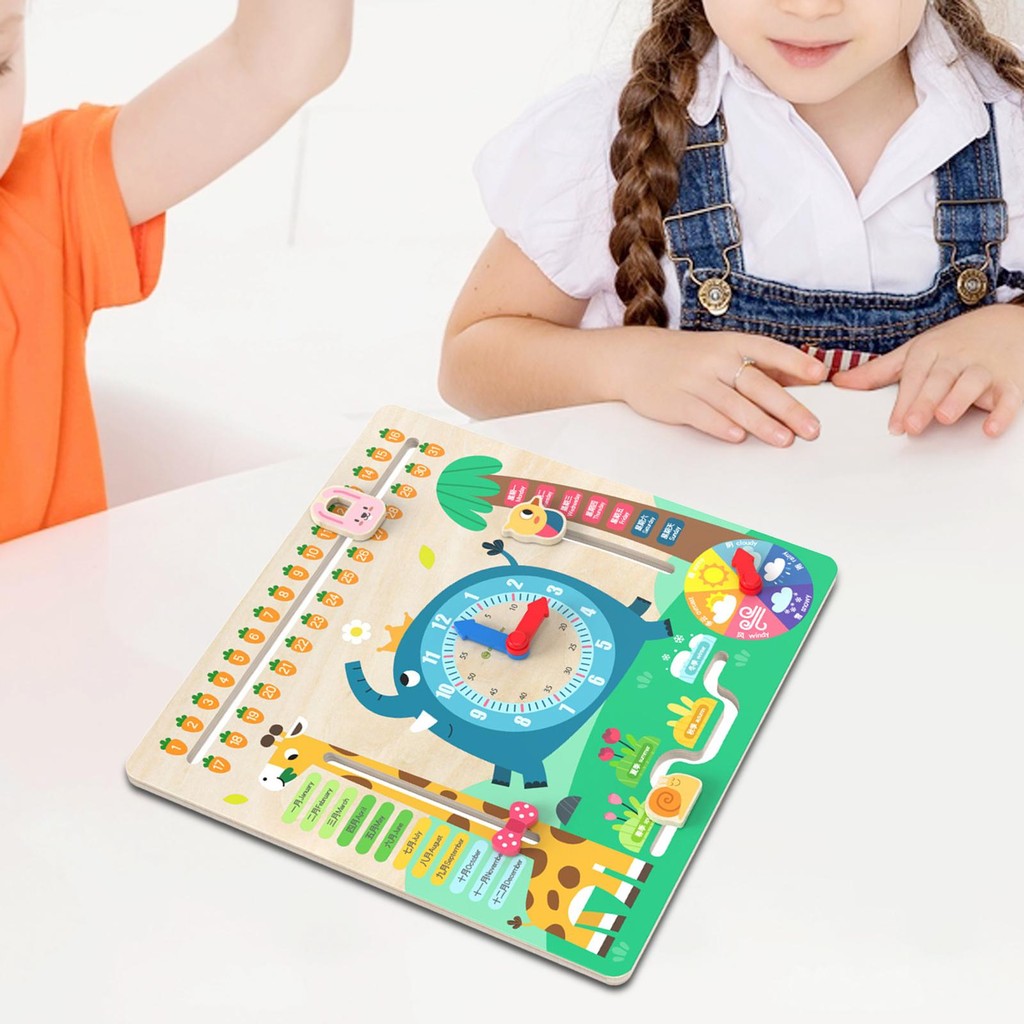 

Calendar Clock Wooden Toy Montessori Toy Learn Seasons, Months, Days of Portable