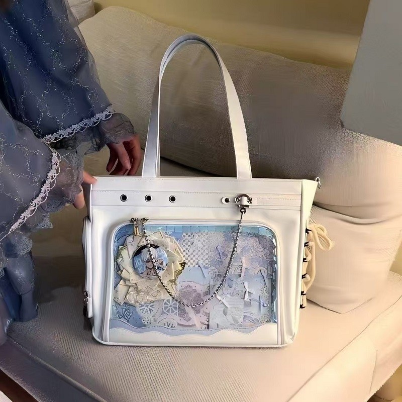 

Women's Lolita Fashion Ita Bag Japanese Style Kawaii Shoulder Messenger Crossbody Bags Transparent Front Pocket DIY Tote Handbag
