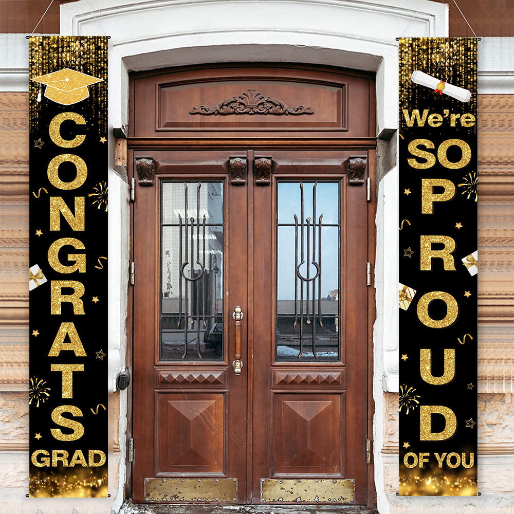 1pair Graduation Porch Sign Banner Large Congrats Grad Party Supplies Decorations Door Banner For Gr