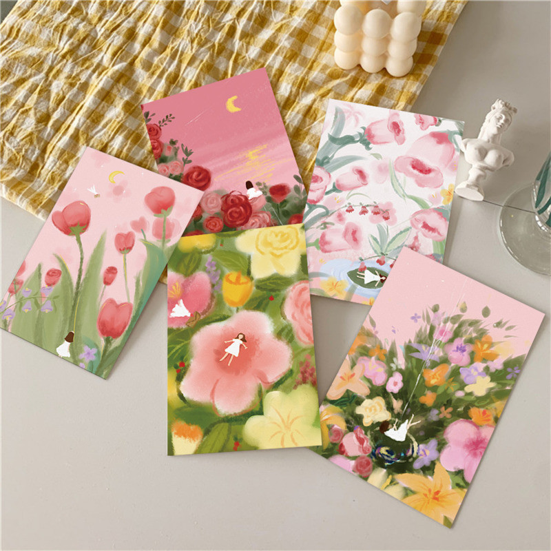

​ins Hand Painted Flowers Colorful Postcards Cute Decorative Card room Background Wall Photo Props Greeting Cards 10 Sheets
