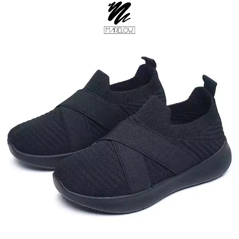 Marelow® Keith All Black - Sepatu  Slip-On Rajut Casual Wanita
