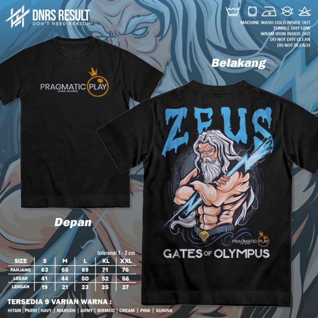 DNRS Kaos Pragmatic Play Kakek Zeus Gates Of Olympus - Baju Distro Pria Wanita - T-Shirt Atasan Moti