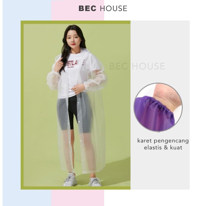 JAS HUJAN EVA TRANSPANT TEBAL DEWASA KOREA PONCHO PRIA WANITA RAINCOAT - Putih