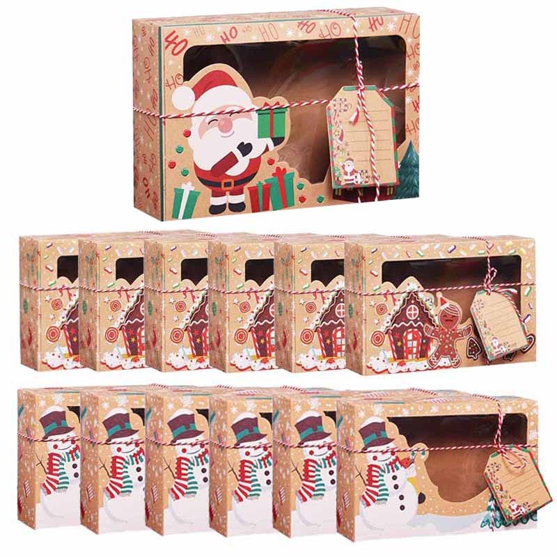 

3/6/9/12pcs Kraft Paper Candy Boxes Merry Christmas Cookie Gift Box Clear Window Packaging Bag Party Favor New Year Decoration
