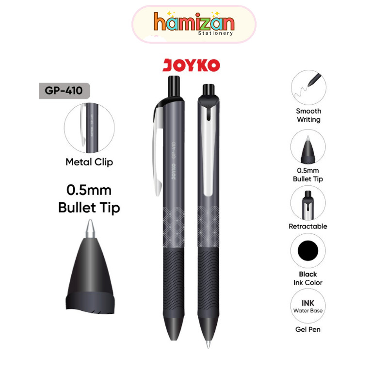 

( 1 pcs ) Pulpen Joyko Gel Metal Clip Tinta Hitam / Black Gel Pen Cetrek / Retractable pen GP-410 0.5mm / Gel Pen Pulpen Pena Joyko GP-410 0.5 mm ( tersedia harga lusin ) Murah Berkualitas