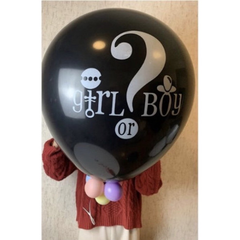 RB001 Balon karet latex gender reveal boy or girl hitam black jumbo - Putih