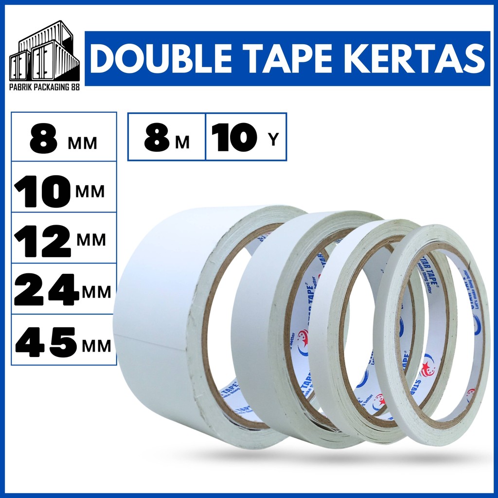

Double Tape Kertas 45mm 24mm 12mm 6mm – 11M Lakban Dobel Sided Tape ATK 2 1 1/2 1/4 Inch 15YARD