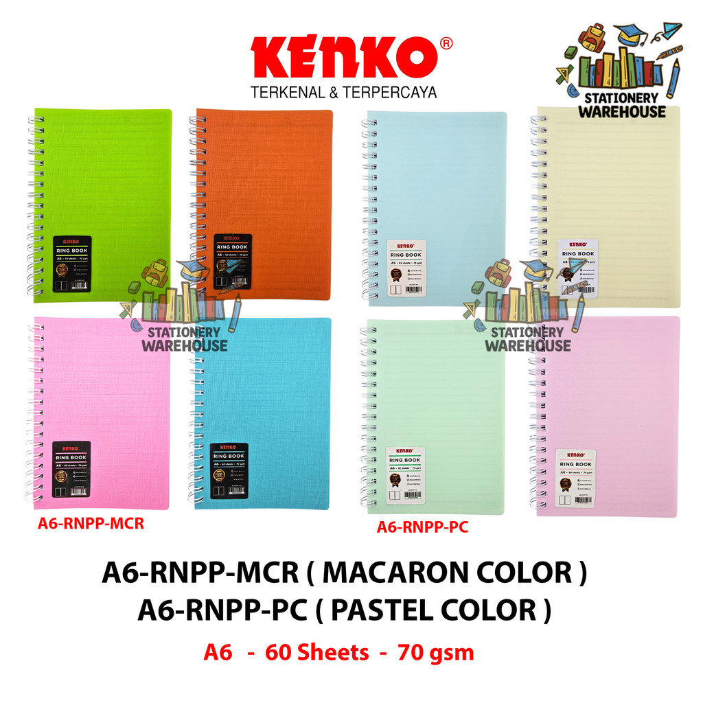 

Ring Note book KENKO A6-RNPP Macaron , Pastel Diary Agenda Buku Catatan Bergaris Notebook