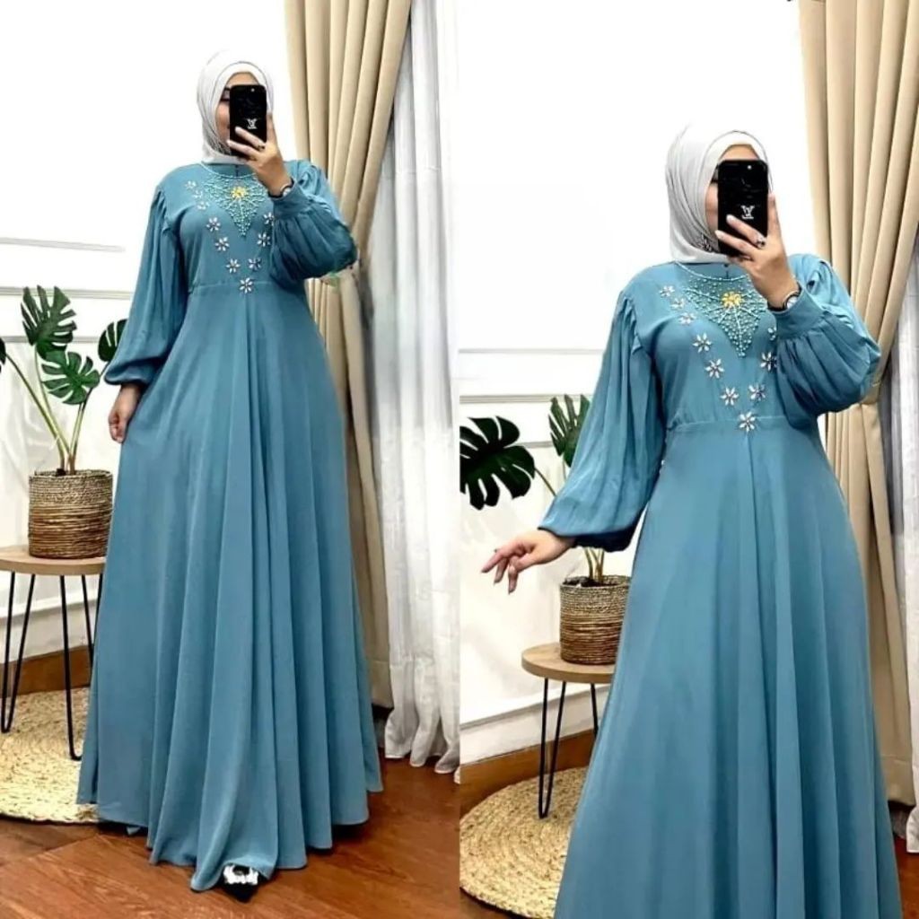 SAKURA DRESS Bahan Cerutty Gamis Lebaran 2024 Model Gamis Terbaru Dress Kondangan Wanita
