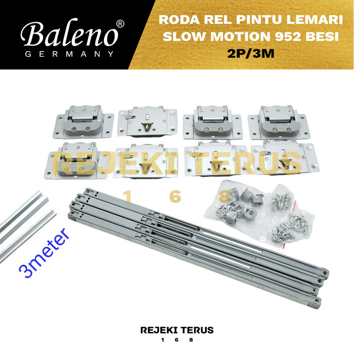 Roda Rel Pintu Lemari Sliding Geser Slow Motion Baleno 952 Besi - 2 Pintu/3 Meter