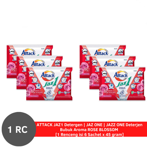 ATTACK JAZ1 Detergen JAZ ONE  JAZZ ONE Deterjen Bubuk Aroma ROSE BLOSSOM 1 Renceng isi 6 Sachet 45 g