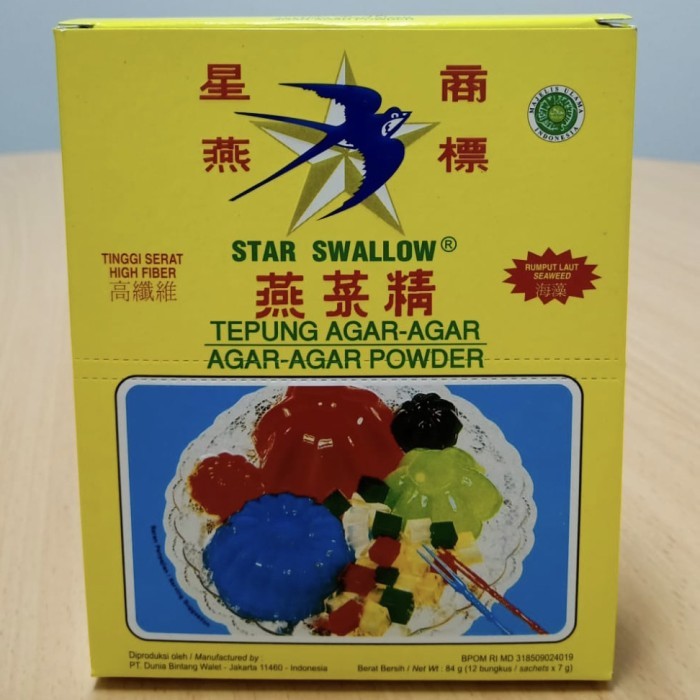 

STOCK BARU!!! Star Swallow Agar agar 1 box isi 12 sachet @7gr Bening - Bening