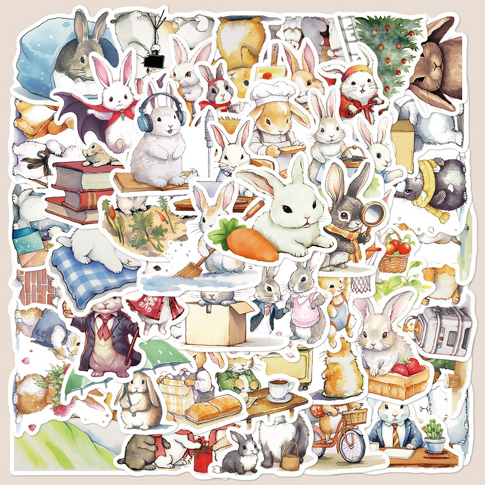 

50pcs Cartoon Cute Bunny Series Graffiti Stickers Suitable for Laptop Helmets Desktop Decorations DIY Stickers Toys Wholesale
