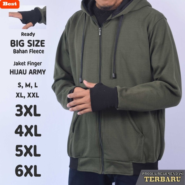 hoodie pria keren Jaket Hoodie Pria Finger Hijau Army Big Size - Hijau Army, S