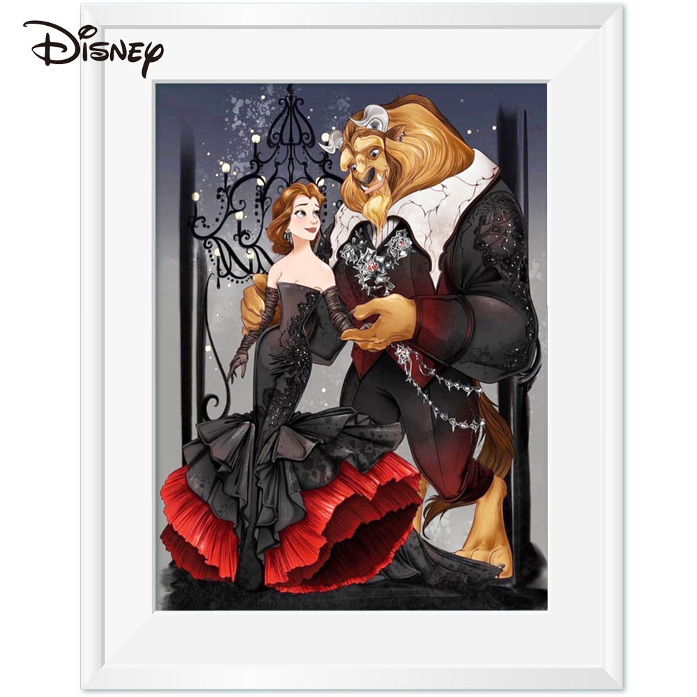

Disney 5D Embroidery Fabric Beauty And Beast Printed Canvas Counted Cross Stitch Princess Cartoon New Arrivals Kits Wall Decor