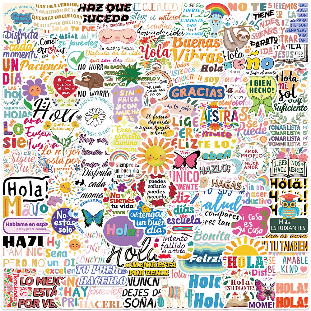 

100PCS Cartoon Spanish Motivational Stickers INS Style Graffiti Decals For Laptop Notebooks Suitcase Skate DIY Stickers
