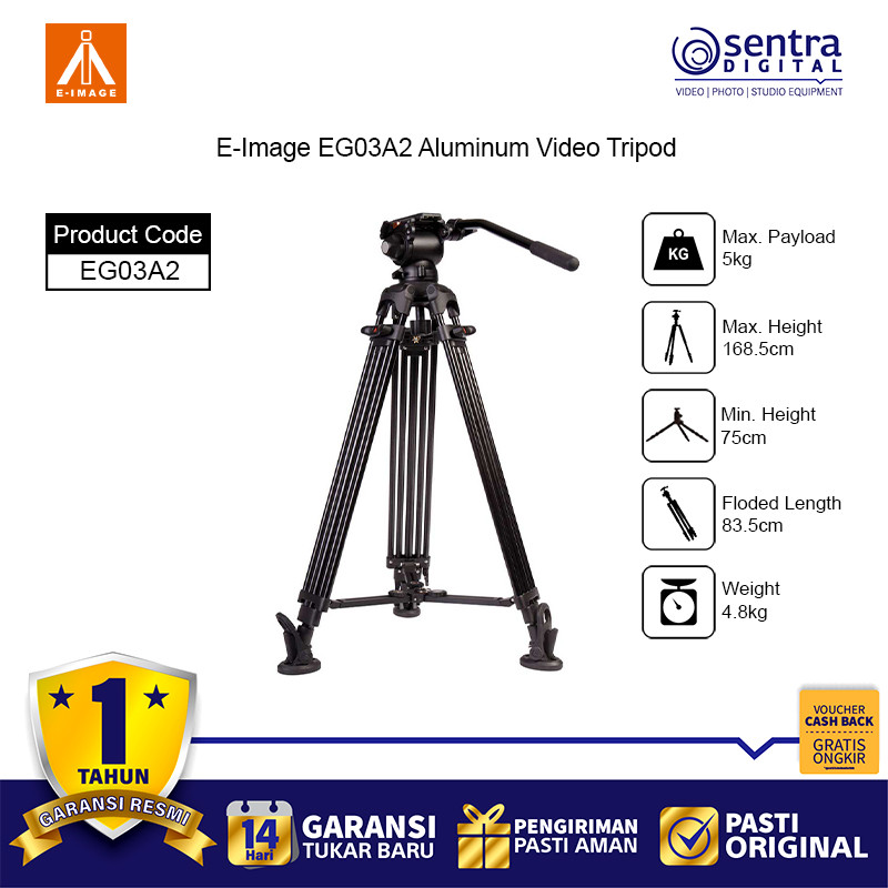 E-Image Video Tripod EG03A2 with Fluid Head GH03
